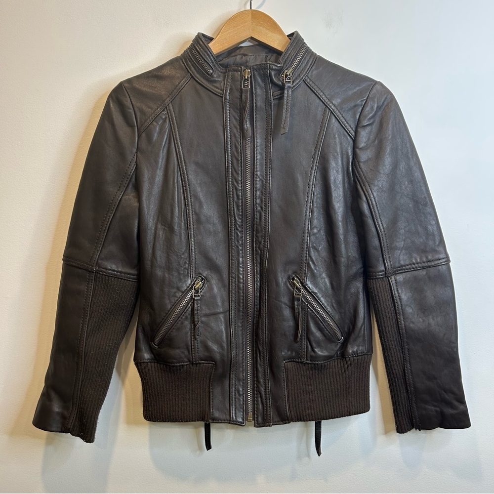 Michael Michael Kors Womens Chocolate Brown Leather Moto Jacket